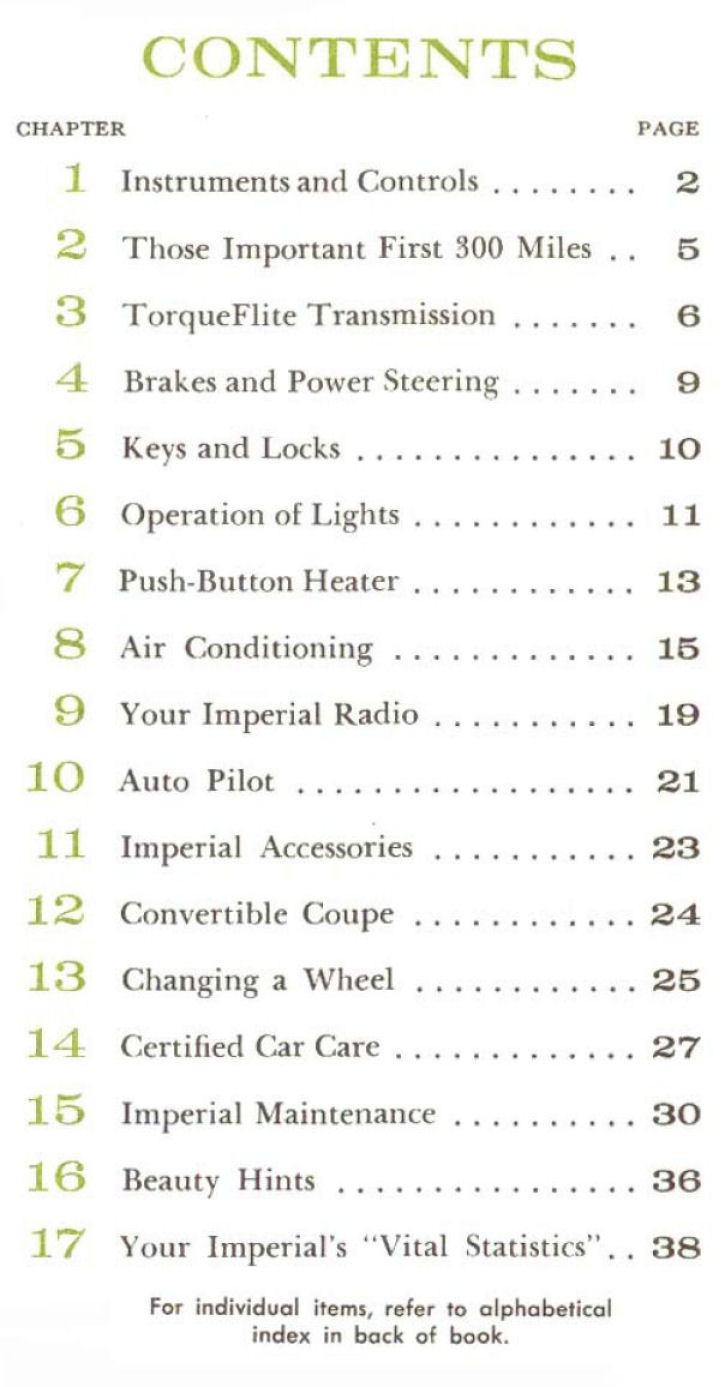 1961 Chrysler Imperial Owners Manual Page 25